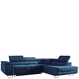 MKS Meble Ecksofa Wohnzimmer - Wohnlandschaft - L-Form Couch mit Schlaffunktion - Bettsofa - Wohnzimmer L Couch - Polstersofa mit Bettkasten - Gustaw Dunkelblau
