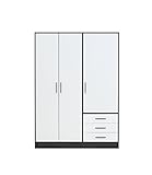 FORTE Jupiter Kleiderschrank 3-türig, 3 Schubladen, Holzwerkstoff, Schwarz-Weiß, 144.6 x 60 x 200 cm