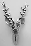 Deko Figur Wand Hirschkopf Hirsch Geweih Metall Silber REH groß Wanddekoration 3