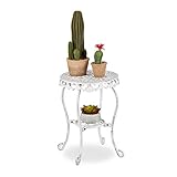 Relaxdays Blumenhocker Gusseisen, rund, antik, H x D: 41 x 36,5 cm, Kleiner Vintage Pflanzenhocker, innen & außen, weiß, 1 Stück