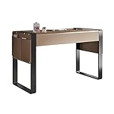 Computertisch Leichter Luxus-Sattel-Ledertisch 1.4m Moderner Einfache Stil Home Office Schreibtisch PC. Workstation mit 2 Schubladen und seitlichen Aufbewahrungs-Taschen PC Tisch Schreibtisch