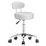 Casaria Rollhocker mit Lehne Höhenverstellbar 10cm Polsterung 360°C Drehbar 46-60cm Sitzhöhe Büro Küche Bürohocker Drehhocker Arbeitshocker Hocker Weiß