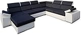 all4all Ecksofa mit Schlaffunktion Ariva Pano Bettkasten Wohnlandschaft Groß XXL Sofa Gewebe Kunstleder Schwarz Grau 19 (Links)