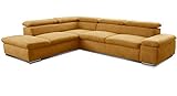 Cavadore Ecksofa Alkatraz / Großes Eck-Schlafsofa mit Ottomanen links und verstellbaren Kopfstützen/ Modernes Design / 274 x 66 x 228 cm / Gelb