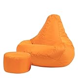 Bean Bag Bazaar Gaming Sitzsack „Recliner“ mit Hocker, Orange, Gamer Sitzsack für Erwachsene und Kinder, Indoor Outdoor Sitzsack Sessel Gaming mit Füllung