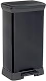 CURVER Deco Bin Mülleimer mit Pedal und Deckel, 50L, schwarz metallic, rechteckig,sanft schließend, 39 x 29 x 72 cm