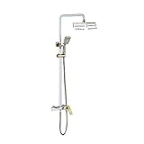 Weiß einfaches Duschset mit 3 Funktion Kopfbrause Handbrause Set für Bad mit Überkopfdusche Handbrause, Wasserfall Mischbatterie Regendusche Duschsystem,Weißgold