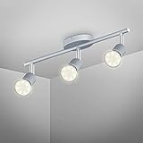 B.K.Licht – Deckenlampe – 385x100 mm, Silber, LED, dreh- und schwenkbare Spotlampe, hohe Helligkeit, 3 flammig, inkl. Leuchtmittel