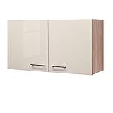 Flex Well Hängeschrank Nepal - Küchenschrank - 2-türig - Breite 100 cm - Creme glänzend/Eiche Sonoma