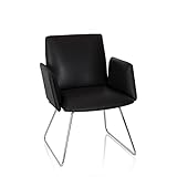 hjh OFFICE 600993 Designer Stuhl mit Kufengestell DESIGNIA V Kunstleder Schwarz moderner Besucherstuhl Esszimmerstuhl gepolstert