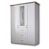 LUCA KOMFORT Eleganter Kleiderschrank im Landhausstil 3-türig - Vielseitiger Drehtürenschrank mit Spiegeltür in Pinie Weiß / Trüffel - 150 x 212 x 62 cm (B/H/T)