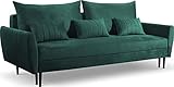 WFL GROUP Sofa mit Bettkasten - Samt Schlafsofa mit Schwarze Holzbeine - 3 Sitzer Sofa Couch mit Schlaffunktion Bettfunktion Skandinavisch Polstergarnitur - Grün