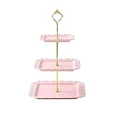 GRFIT Kuchenständer 2/3 große Kapazität Nachmittagstee Dim Sum Tablett Kuchen Display Regal Kuchen Brot Backen Display Regal Cupcake Ständer (Color : Roze, Size : Three Layers)