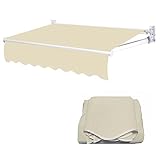 Ersatzstoff für Markise Terrasse Einziehbar Draussen Schattenüberdachungen Wasserdicht Uv-Schutz 280g Streifen Polyester-leinwand Sonnensegel für Fenster Tür Markt Deck(Size:13x11.5ft,Color:Beige)