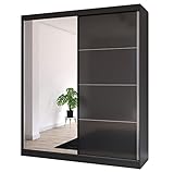 Fabryka Mebli Idźczak Schiebetürenschrank, eleganter Kleiderschrank Schrank Garderobe Spiegel Multi 31-180 cm, Schlafzimmer- Wohnzimmerschrank Schiebetüren Modern Design (Schwarz/Schwarz)