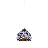 Tiffany Stil Pendel-Leuchte Esstisch Decken-Lampe Retro E27 Fassung Blau/Bunt-Glas-Schirm Pendellampe Dekor Restaurant Hängelampe Höhenverstellbar Esszimmerlampe Hängeleuchte,D20CM