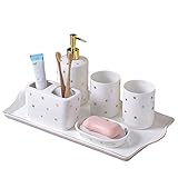Teleskop-Bodenständer-Seifenspender, 6-teiliges Badezimmer-Zubehör-Set aus Keramik, Bad-Set für Badezimmer, Hotel mit Lotion-Seifenspender, Zahnbürstenhalter, Becher, Seifenschale und Tablet