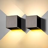 2 Stücke Wandleuchte aussen Innen LED Wandlampe aussen modern Schwarz 6W warmweiss 3000K IP65 Wasserdicht quadratisch Aluminium Wandleuchte Passen Sie den Lichtwinkel an Design Einfache Installation