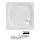 KOLMAN Duschwanne 80x80x8 cm Quadratisch, Weiß, Acryl, Glatt | SET Wannenträger + Ablaufgarnitur Ø 90 mm und Füße Gratis | Design-Duschtasse Viereck N-Stil