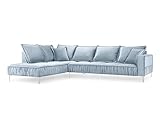MICADONI - Ecksofa, Linkshänder, Füße aus Metall, silberfarben, 5 Sitzer, Velours - Hellblau
