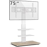 TV Bodenständer Fernseher Ständer Fernsehständer - Rfiver TV Standfuss Freistehend Holz Weiss +/-30°schwenkbar Hoch Höhenverstellbar für 32-75 Zoll Smart Curved Flach Fernseh | Max 50kg Vesa 600x400mm