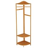 Corner Hall Tree Bamboo Garderobenständer mit Schuhbank, Eingangsgarderobe mit 4 Haken, 3 Ablagefächern