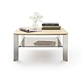 Couchtisch Praia Tisch m. Ablagefach Glas Massivholz Asteiche 80x41x80cm Kaffeetisch Beistelltisch Stubentisch Wohnzimmertisch Sofatisch Wohnzimmer