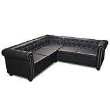 Hommdiy Chesterfield-Sofa, 5-Sitzer, Kunstleder, Schwarz