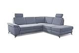 CAVADORE Ecksofa Pavia mit Federkern / Eckcouch inkl. Kopfstützen, Sitztiefenverstellung & verstellbarem Armteil / 282 x 89 x 230 / Chenille: Helblau