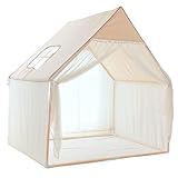 Wonder Space Kinderspielhaus Zelt - Großes Spielzelt für Jungen und Mädchen, tragbar für drinnen und draußen, aus natürlichem Baumwoll-Leinwandstoff in Khaki-Beige mit Spitzen-Bommeln