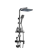 Mattschwarzes Duscharmatur-Set mit 4 Funktionen, verstellbarer Handbrause und Wannenauslauf, Wandmontage, Regendusche mit 7 Aufbewahrungsregalen (Color : B)