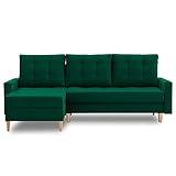 Ecksofa Lena 227x148 mit schlaffunktion und Bettaksen - Klassisch Design - Eckcouch mit Stauraum - Auffälliger Kronos Stoff - Kissen - Holzfüße - Auswahl an Farben (Kronos 19 Links)