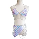 Sethain Boho Pailletten Bikini Ketten einstellen Silber Geschichtet Taille Kette Paillette Truhe Kette Metall Bauch Kette Körper Schmuck für Frauen und Mädchen