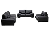 Polstergarnitur Sofa Set 3er & 2er & Sessel 3-2-1 Wohnlandschaft 3-Sitzer und 2-Sitzer mit Sessel Möbel Set - Florida (Schwarz)