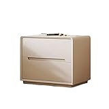 FaIruo Leder Nachttisch Mit 2 Schubladen Moderner Minimalistischer Square -Nachttisch 40/45/50 cm Home Wohnzimmer Holz Kleiner Aufbewahrungsschrank Bei Seitentisch/Creme/50 * 40 * 50 cm