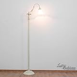 Licht-Erlebnisse Premium Stehleuchte Shabby Chic Elfenbeinfarben Floraler Stil E14 bis 40W 230V Glas milchig Stehleuchte mit Lesearm Wohnzimmer Lampe Leuchte innen Bodenleuchte Bodenlampe