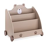 Navaris Bücherregal für Kinder - Kinderzimmer Regal für Bücher und Spielzeug aus Holz - 60 x 58 x 40 cm - Buchregal mit Rollen - Organizer Braun Bär