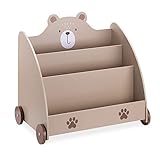 Navaris Bücherregal für Kinder - Kinderzimmer Regal für Bücher und Spielzeug aus Holz - 60 x 58 x 40 cm - Buchregal mit Rollen - Organizer Braun Bär