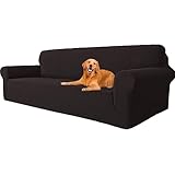 YSTELLAA Stretch Sofa überzug 4 Sitzer, Super Elastisch Sofabezug Mit Armlehnen Waschbarer, kratzfester rutschfest Sofa Cover für Hunde Katzen und Haustiere(Kaffee, Sofa Breite 233cm-293cm)