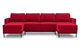 BETTSO -Ecksofa mit Schlaffunktion mit Bettkasten Sofa Couch U-Form Polstergarnitur Wohnlandschaft Polstersofa (290x157x90cm) Layla U (Rot)