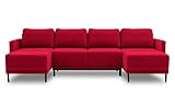 BETTSO -Ecksofa mit Schlaffunktion mit Bettkasten Sofa Couch U-Form Polstergarnitur Wohnlandschaft Polstersofa (290x157x90cm) Layla U (Rot)