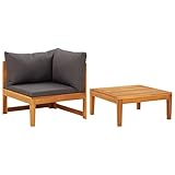 puraday 2-TLG. Garten-Lounge-Set mit Dunkelgrauen Kissen Akazienholz Lounge Gartenmöbel Set Outdoor Sofa Terassenmöbel Balkon Sofa Gartenmöbel Zum Entspannen & Genießen des Wetters Stilvolles Design