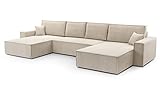 HomeSpace24 Ecksofa mit Schlaffunktion Bettkasten - Klappsofa Couch L Form - Couch mit Schlaffunktion - Schlafsofa mit Bettkasten - Sofas & Couches - Monte U (Beige)