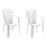 Mojawo 2er Set Stapelstuhl Gartenstuhl Bistrostuhl Gartensessel stapelbar Rattan-Optik Balkonmöbel Gartenmöbel Weiß
