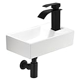 Wandhalterung Weiß Keramik Badezimmer Gefäß Waschbecken Kombi, Rechteck Wandbehang Badezimmer Eckspüle Porzellan Schüssel Badezimmer Balkon Kunst Waschbecken SMQ1609B-1
