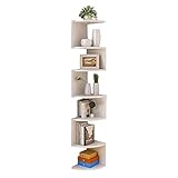 WOUY Corner Regal, 5-Tier-Floating-Wandregal mit Zick-Zack-Entwurf, Bücherregal, Weiss