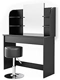 Vicco Schminktisch Charlotte – Stilvoller Kosmetiktisch mit Spiegel und Schubladen für Mädchen und Damen, inkl. Hocker – 108 x 40 cm, Schwarz