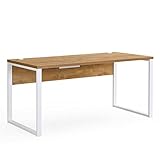 B&D home Schreibtisch, Bürotisch mit Kufengestell, Computertisch mit Kabel Management, für Homeoffice, Büro, Arbeitszimmer, Wildeiche/Weiß, 160 x 75 x 76 cm