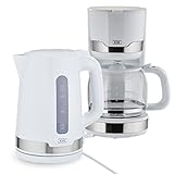 KHG Wasserkocher und Kaffeemaschine Set 2-teilig | 2.200 & 1.000 Watt | Frühstücksset mit Kapazität 1,7 Liter Wasser oder 12 Tassen Kaffee | Küchenset mit Kalkfilter & Permanent-Kaffeefilter – Weiß