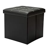 Möbel Klappbarer Kunstleder-Aufbewahrungshocker Gepolsterte Fußstütze Praktischer Ottoman-Fußhocker Faltbare Würfelbox Einzelsitz für Wohnzimmer und Schlafzimmer Max. 100 kg (Color : Black)